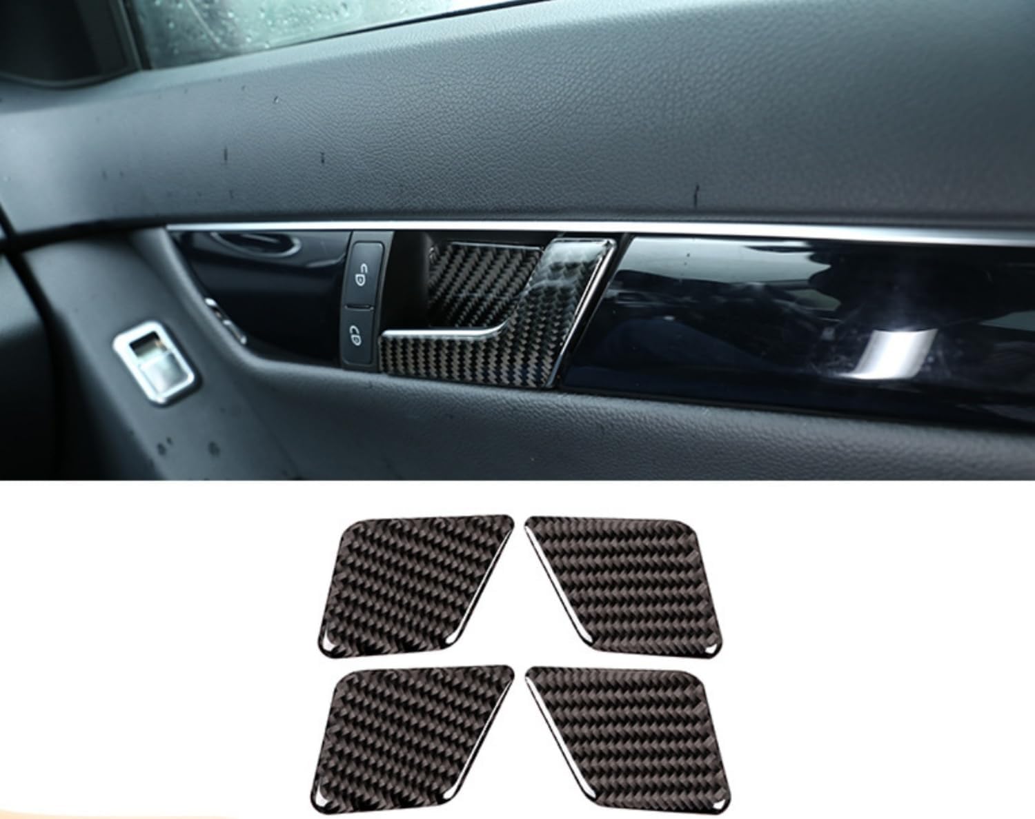 Compatible with Mercedes Benz C-Class C250 2007-2013 W204, Carbon Fiber Interior Door Bowl Decoration Sticker Interior Modification Accessories