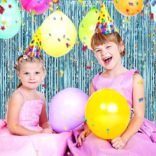 Image of 6 Pack Light Blue Foil Fringe Curtain Backdrop, 3.28Ft x 8.2Ft Metallic Tinsel Foil Fringe Streamer Curtains for Photo Booth, Christmas Day, Thanksgiving, Wedding, New Year Party Decorations