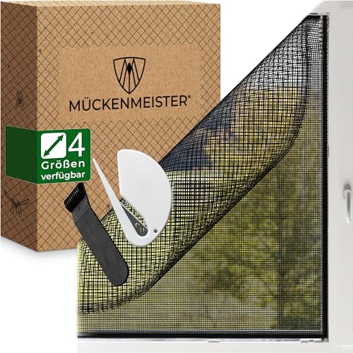 MÜCKENMEISTER® Fliegengitter Fenster (130x150cm, schwarz) aus Glasfaser - Fliegengitter zuschneidbar - Insektenschutz Fenster mit Klebestreifen -...