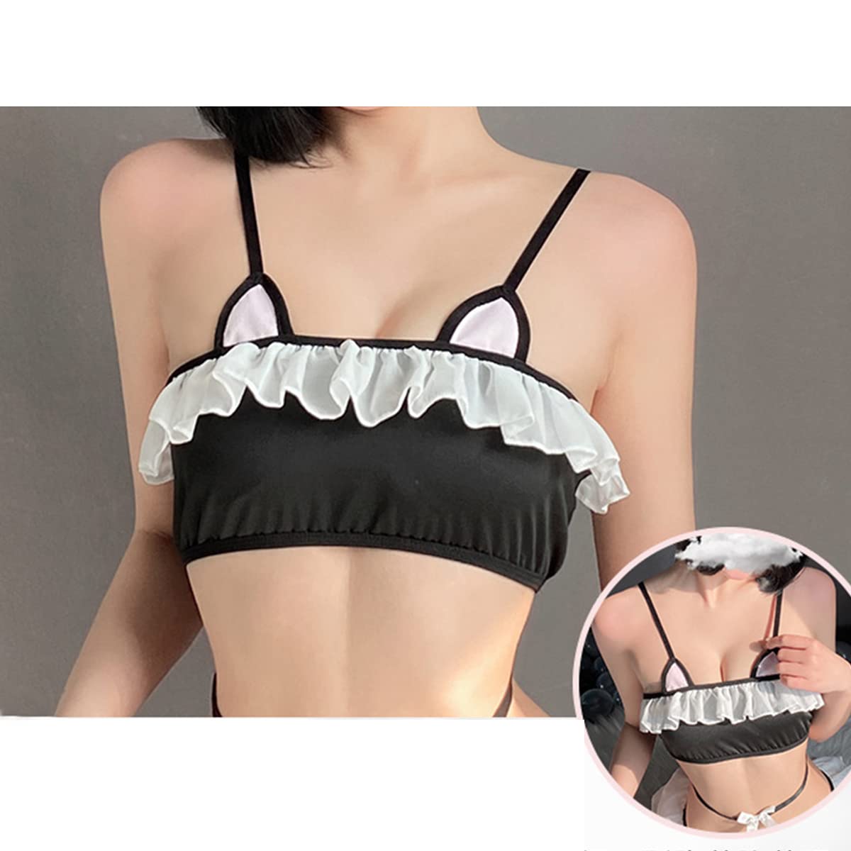 SNOMYRS Sexy Bunny Cat Lingerie For Women Kawaii Lingerie Japanese Anime Cosplay Costume Roleplay Maid Outfit Bikini Babydoll: White