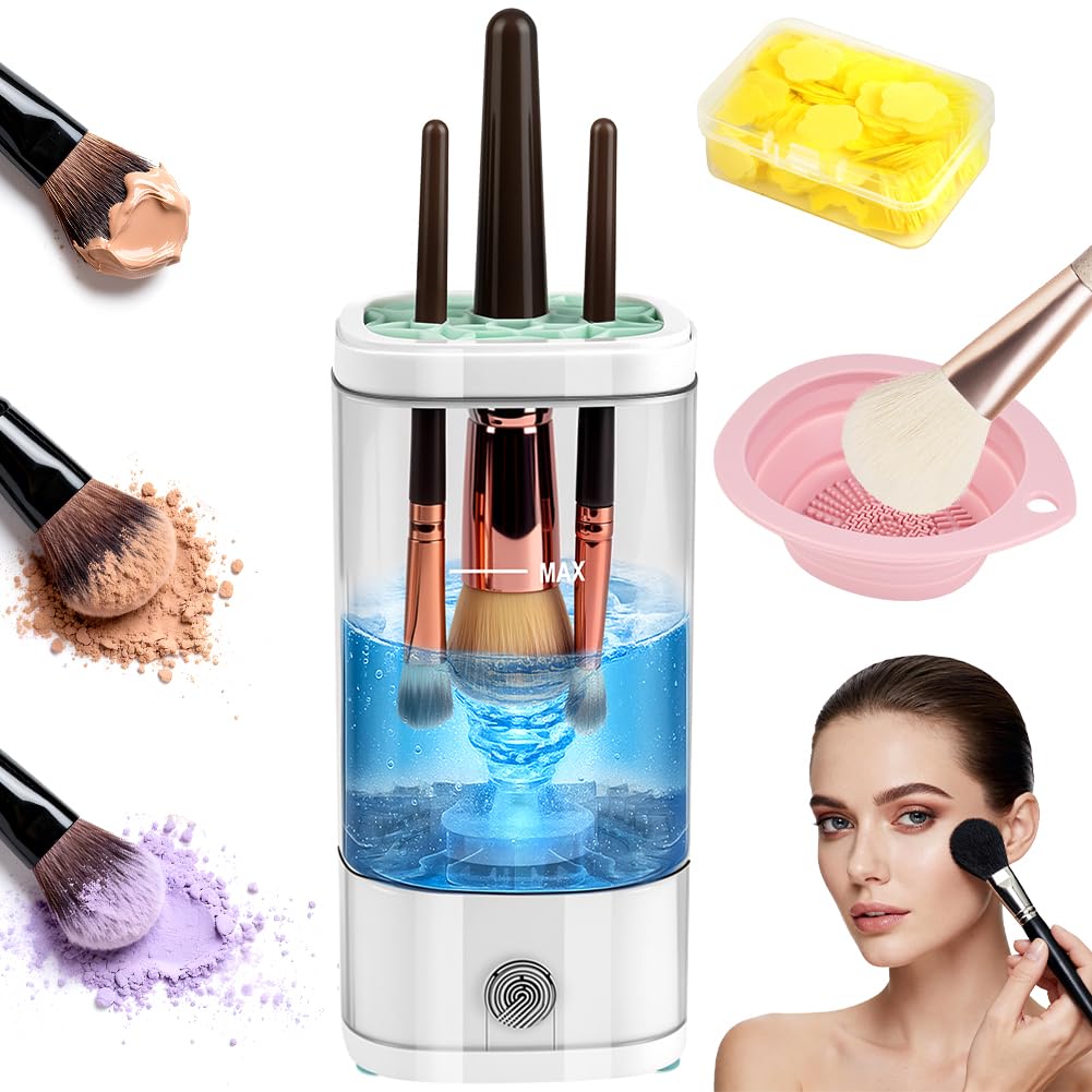 Nettoyeur de Pinceaux électrique, Nettoyeur Pinceau Maquillage, Nettoyant électrique pour Pinceaux de Maquillage, Nettoyeur de Pinceaux de Maquillage USB Automatique