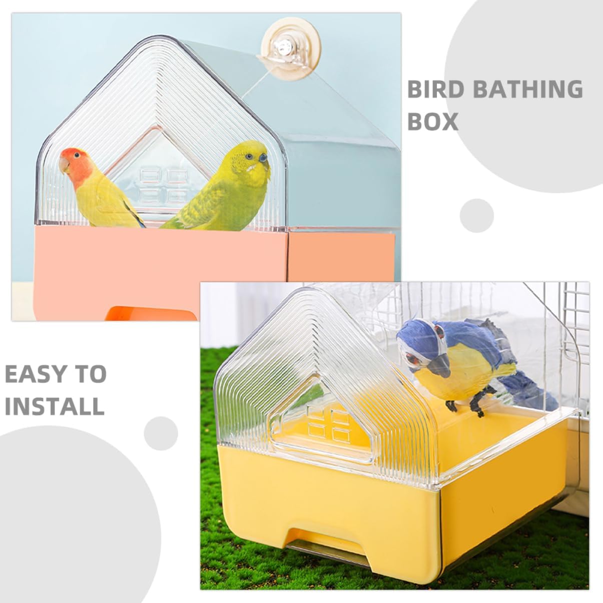 VICASKY 2pcs Transparent Bird Bath with Drawer Multifunctional Shower Tub for Cockatiels Conures and Parakeets Space-Saving Hanging Bath Basin for Pet Birds