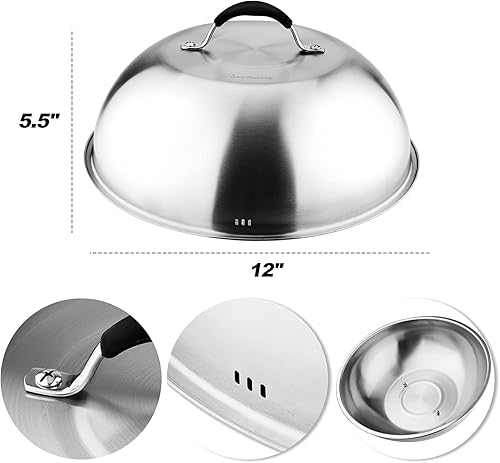 Miniatura 2 de Skyflame Cúpula de fusión de queso de 12 pulgadas y prensa de hamburguesas de 8 pulgadas, juego de 2 accesorios de plancha para parrillabarbacoa