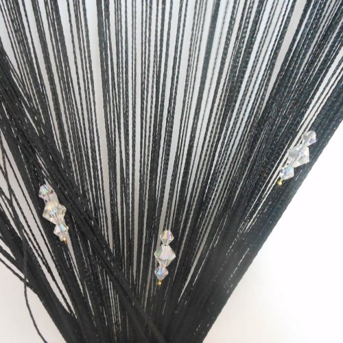 Tangpan 100cmby195cm Sparkle Beadeds Door String Thread Fringe Window Panel Room Divider String Curtain Cute Strip Tassel Window Fly Screen Color Black - Thumbnail 7