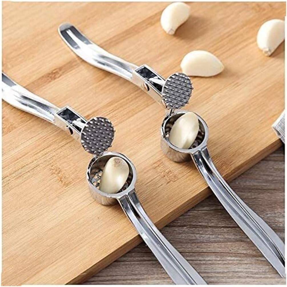 Garlic Press Stainless Steel Garlic Press Crusher Garlic Mincer For Garlic Nuts Seeds Ginger Garlic Mincer Crusher (Silver 14.5 * 4cm)