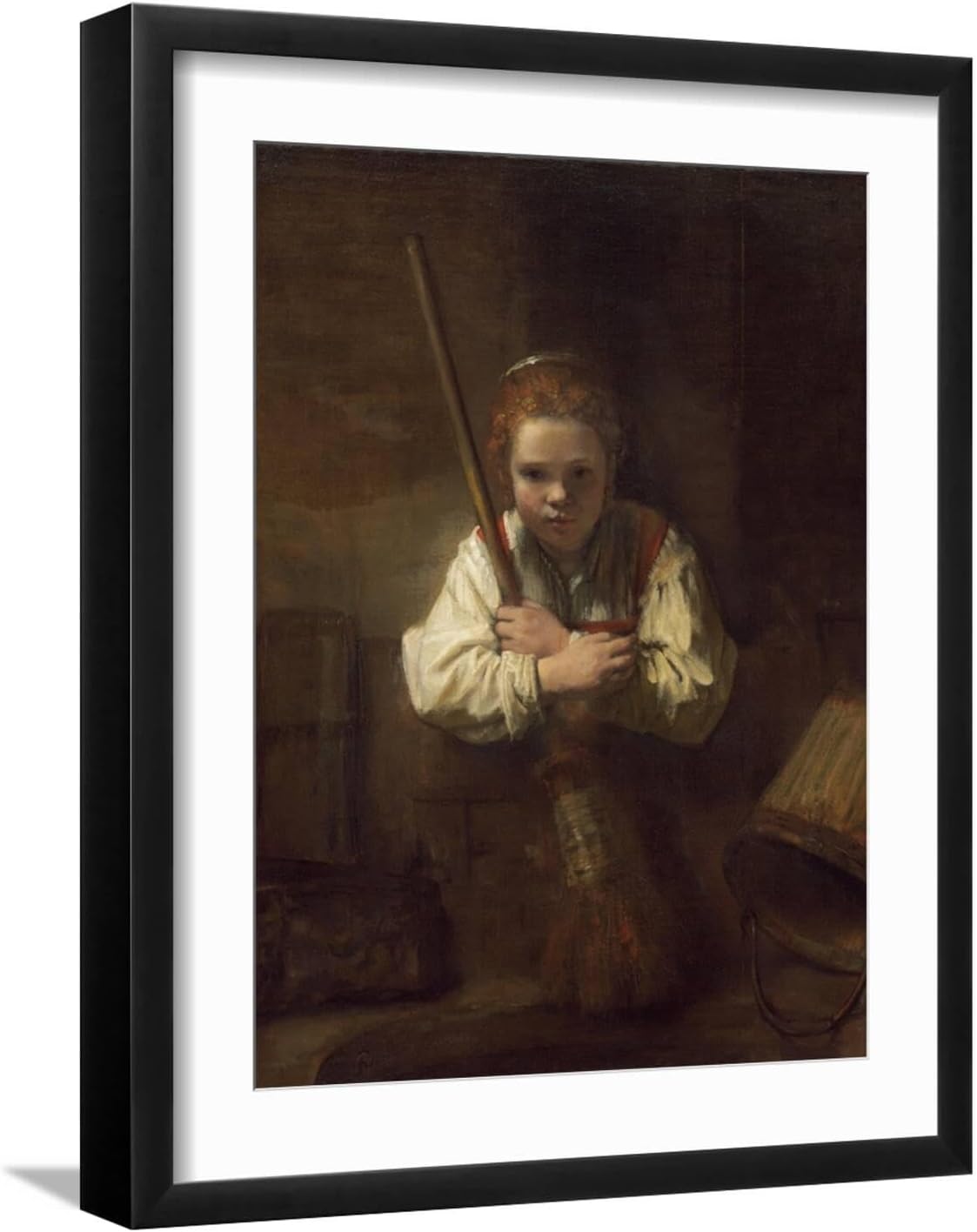 ART.COM Wall Art Print A Girl with a Broom, 1651 by Rembrandt van Rijn, 18" x 24"