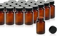 Vista 1 de PEKYBIO Paquete de 24 botellas de vidrio ámbar de boca ancha, capacidad de 3.4 onzas líquidas con tapa de rosca negra para aceites esenciales