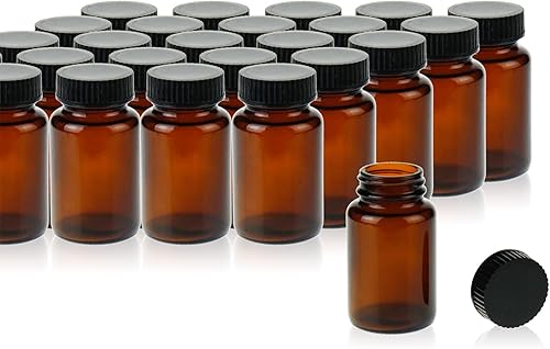 PEKYBIO Wide Mouth Packer Bottle, Amber Glass, 100 ML (3.4 OZ) Capacity with 38-400 Black Polyethylene Screw Cap Lined PE Septa, Package of 24 Units