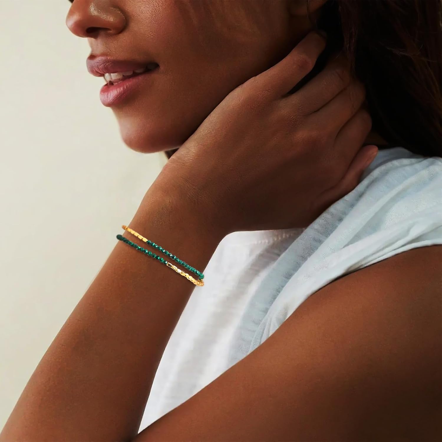 GVUSMIL Bead Bracelet for Women Layered Stone Mixed Bracelets Handmade 18K Gold Plated Beaded Chain Bracelet boho bracelets Adjustable Stackable Bracelet (Lapis Lazuli) - Image 7