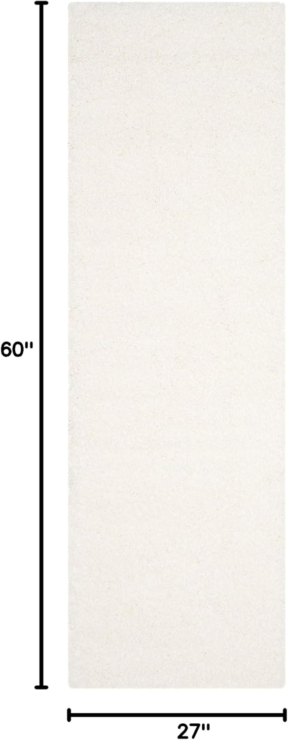 SAFAVIEH Santa Monica Shag Collection Accent Rug - 2'3" x 5', White, Solid Design, 2-inch Thick Ideal for High Traffic Areas in Living Room, Bedroom, Dining (SGN725-1010-25)