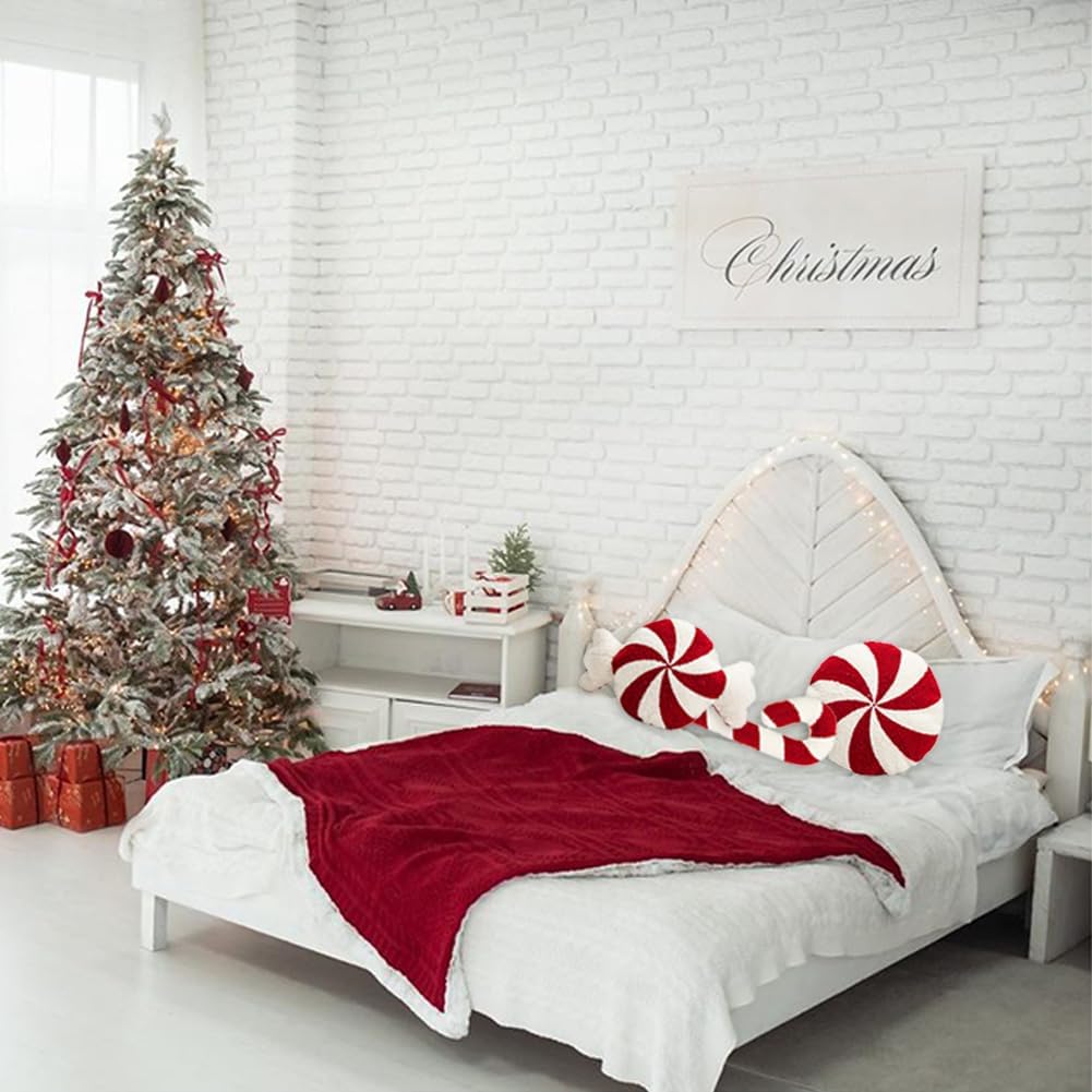 GKWW 3 Pcs Christmas Candy Cane Plush Pillow Red White Peppermint Throw Pillows Xmas Red Spiral Lollipop Pillow Cute Christmas Decorations for Sofa Windowsills Sofa Bedroom (Candy)