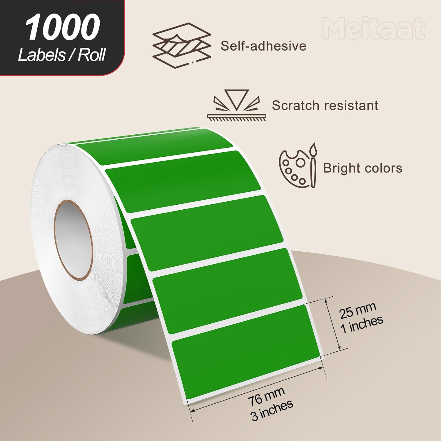 Green Rectangle Labels 3" x 1" Color Coding Stickers Roll 1000 Pcs image 2