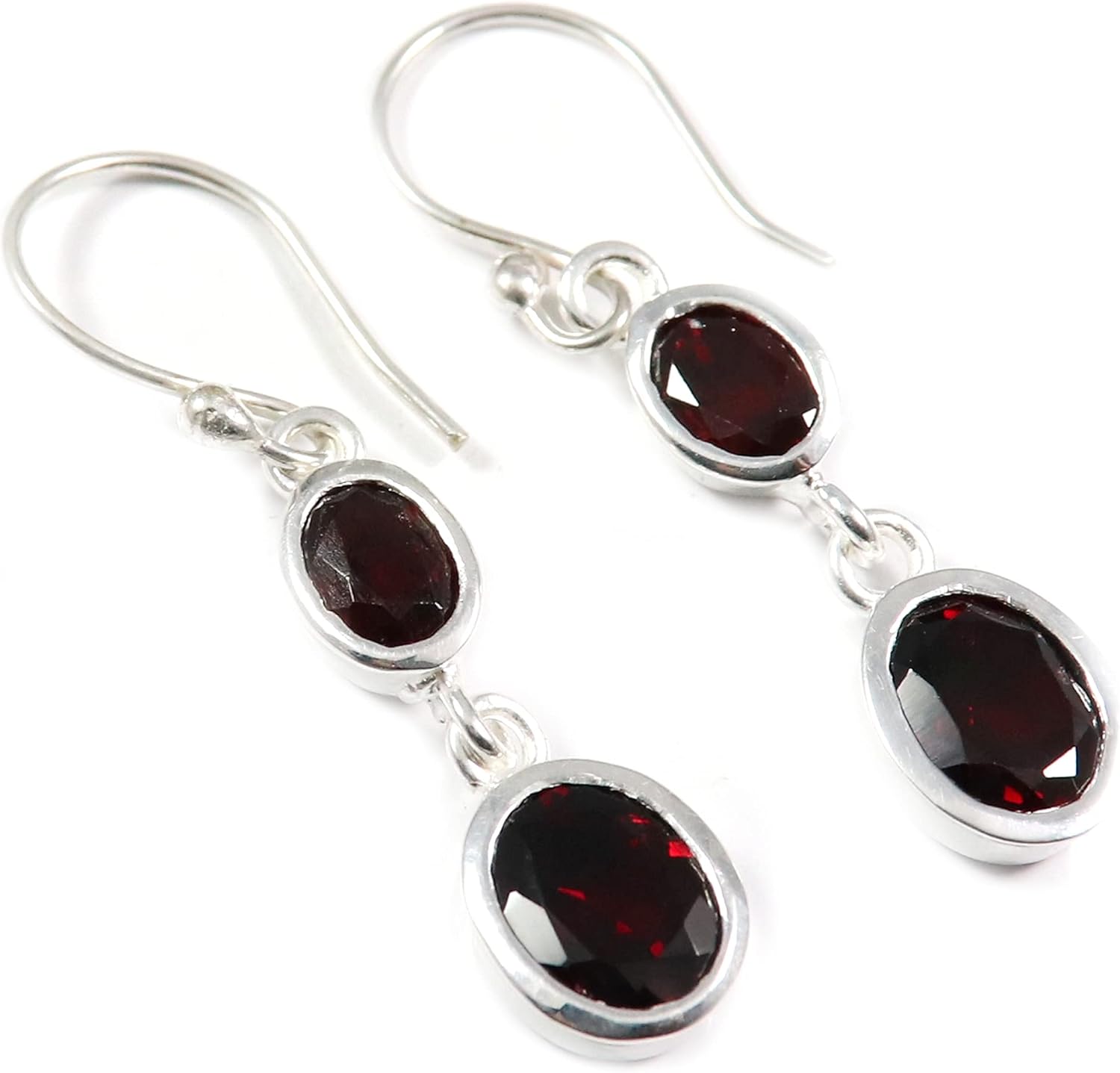 Goyal Exports Garnet Faceted Gemstone 925 Sterling Silver Drop Dangle Earring Jewlery SEG67F