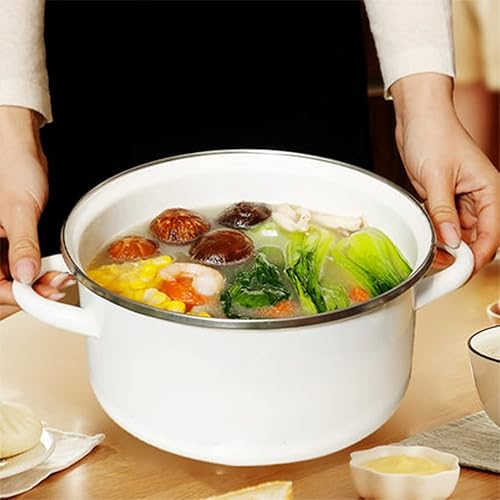 Miniatura 6 de Cacerola esmaltada con tapas de vidrio, olla multiusos de 2.5 cuartos de galón con tapa, olla para salsa, olla de cocina con asas dobles, olla para