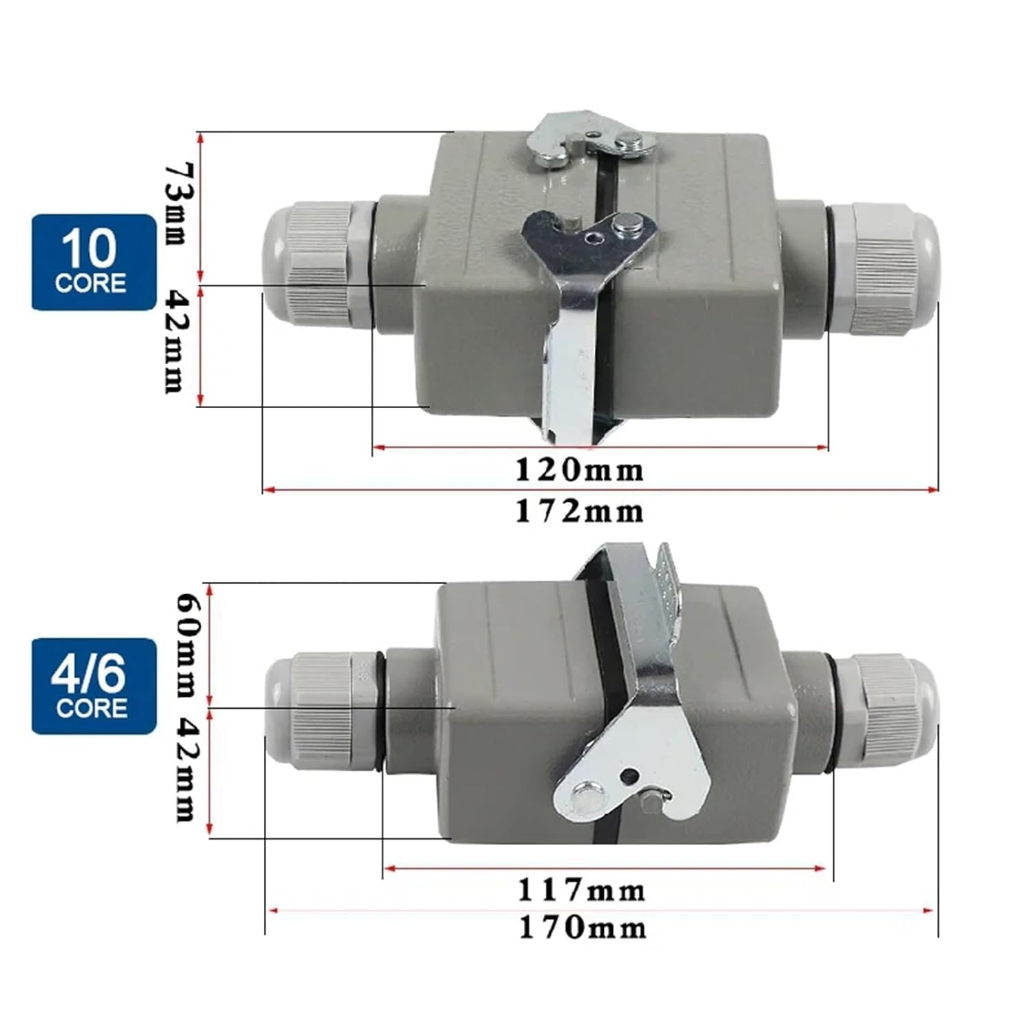 HDC-HE-4/6/10/16/20/24 Core Pins Rectangular Heavy Duty Connector Fitting Socket 16A 1Pcs(10 core)