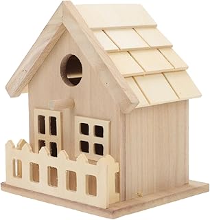 Wood Birdhouse Kit Unpainted Bird Nest DIY Kit for Garden Balcony Decor, Outdoor Bird House with Natural Style (18x14x13cm)