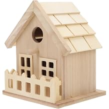 Toddmomy Unfinished Bird Houses Wood DIY Kit 7" Natural Fence Outdoor Decor