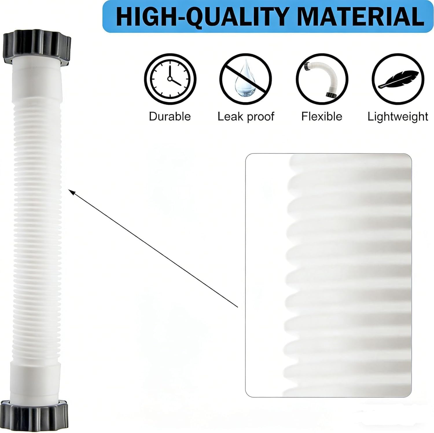 Intex 16-Inch Pool Pump Hose, 1.5-Inch Diameter, Polyethylene Pool Sand Filter Pump Hose, Compatible with Intex Filter Pump and Saltwater System, Suitable for 26371CA, 28647EG, 26371EH, 11535 (2 PCS)