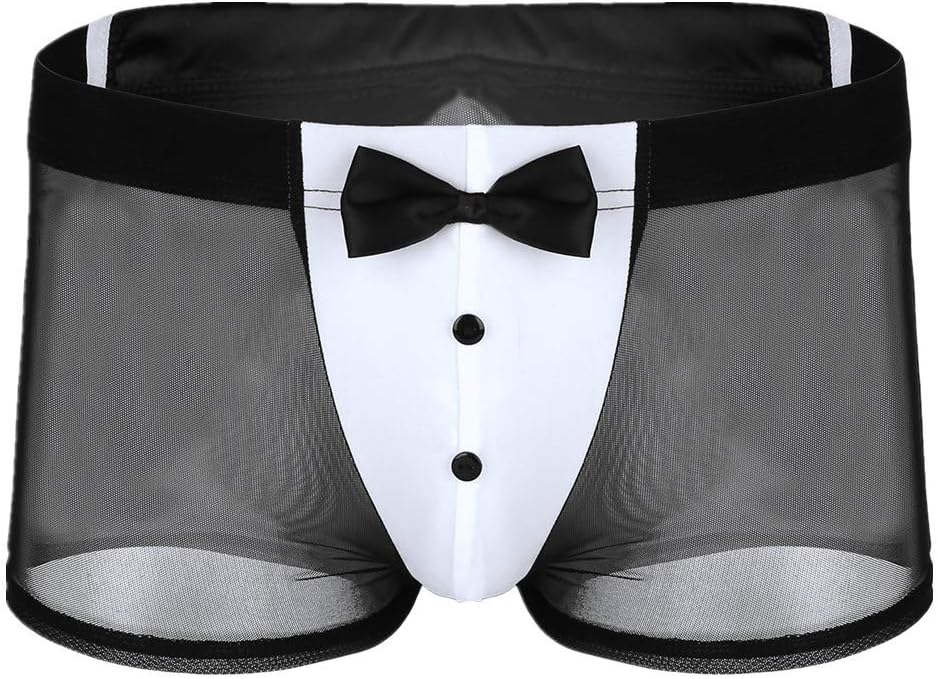 iiniim Mens Soft Sheer Mesh See Through Boxer Briefs Shorts Tuxedo Underwear