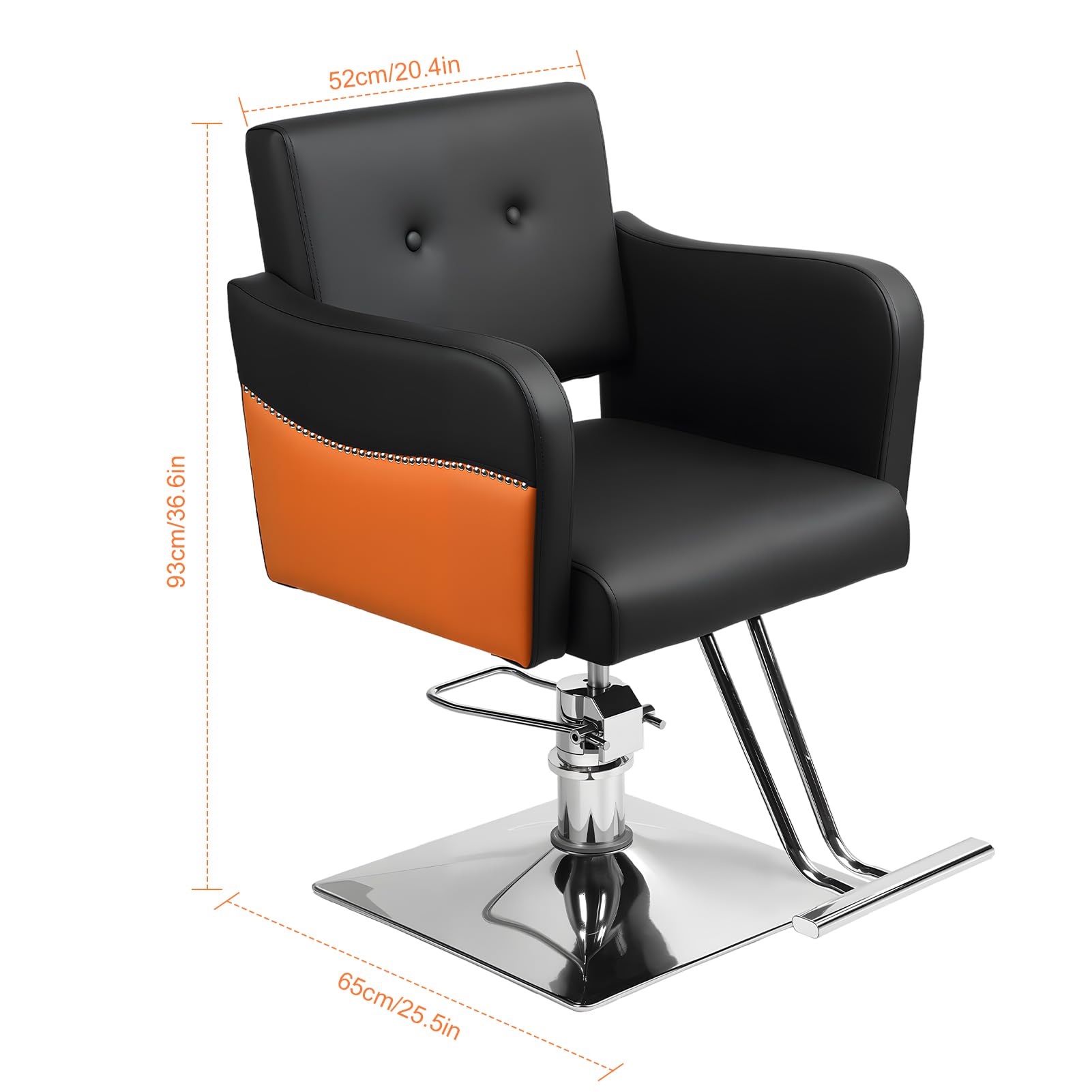 Friseurstuhl Höhenverstellbar mit hydraulischer Pumpe 360° Drehbar belastbar bis 150 kg Schwarz Orange