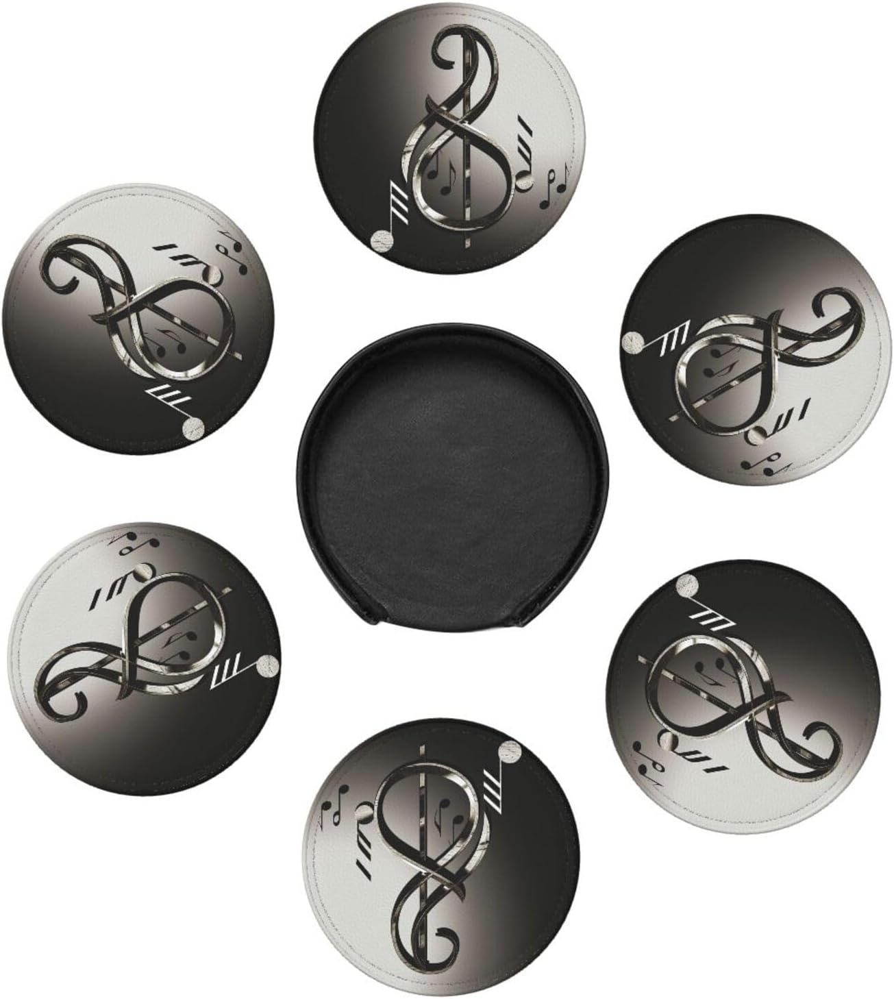 Coasters for Drinks Set of 6 Waterproof Insulated Mug Cup Coasters with Holder Non-Slip Music Symbol2 Car Coasters for Office Coffee Table Home Decor image 4
