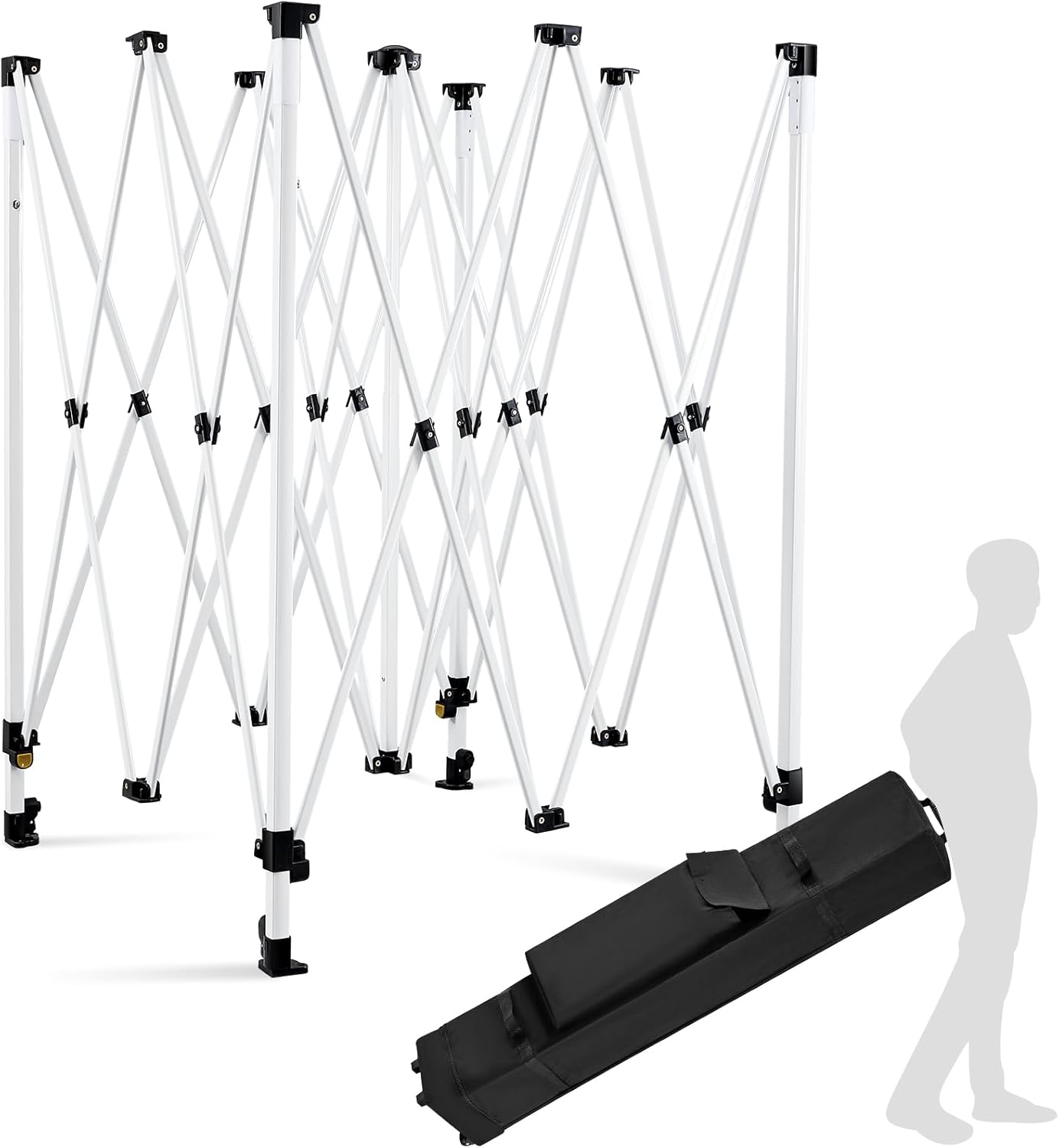 10 x 10 ft Canopy Tent Frame and Roller Bag Adjustable Iron Frame with 3 Height Levels, Pinch-Free Buttons, Square Legs Collapsible Canopy Shelves for Outdoors, Shelves Only