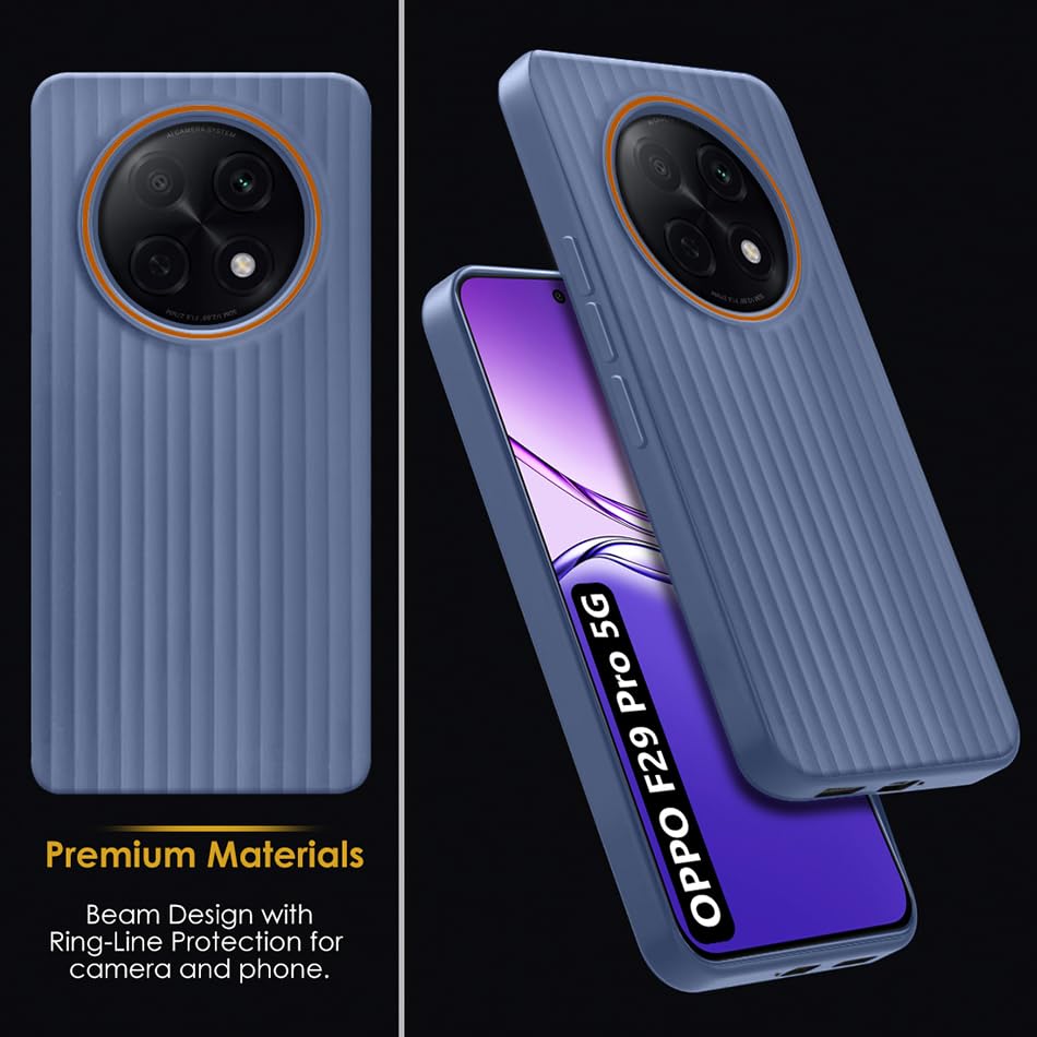 Image of Fashionury Ring Line Beam Design Back Case for Oppo F29 Pro 5G | Ring Line Camera Protection | Vertical Beam Bump Protection | Rubberised Back Case for Oppo F29 Pro 5G (Blue)