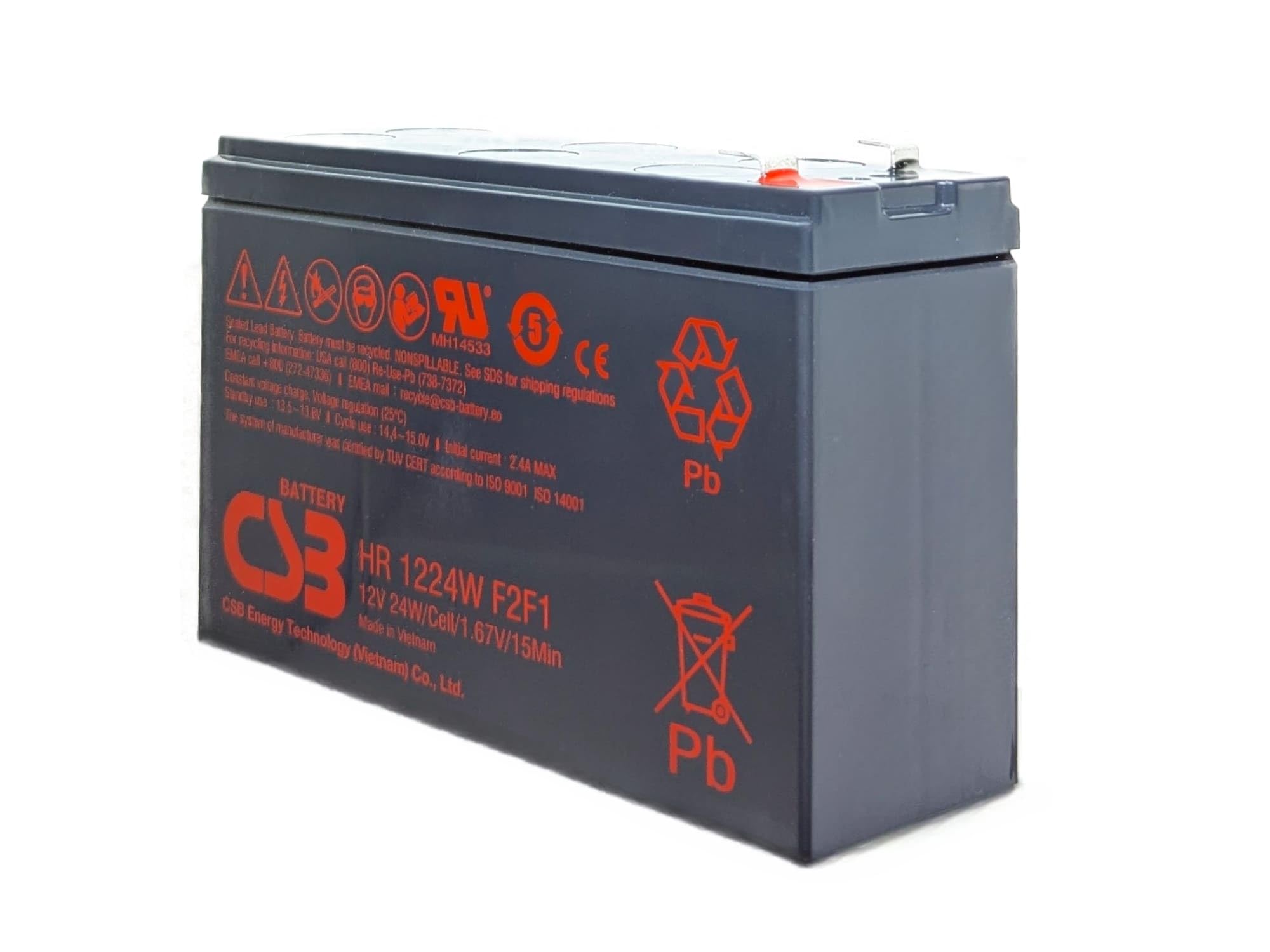 CSB HR 1224W F2F1 - Batería de plomo (12 V, 24 W, 1,67 V/15 min)