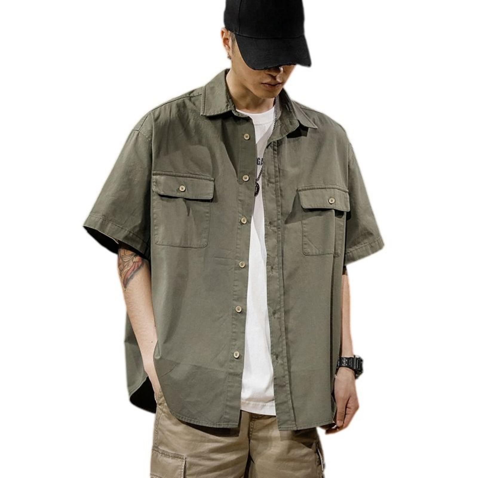 Camisa de trabajo japonesa para hombre de algodon con botones y doble bolsillo 6