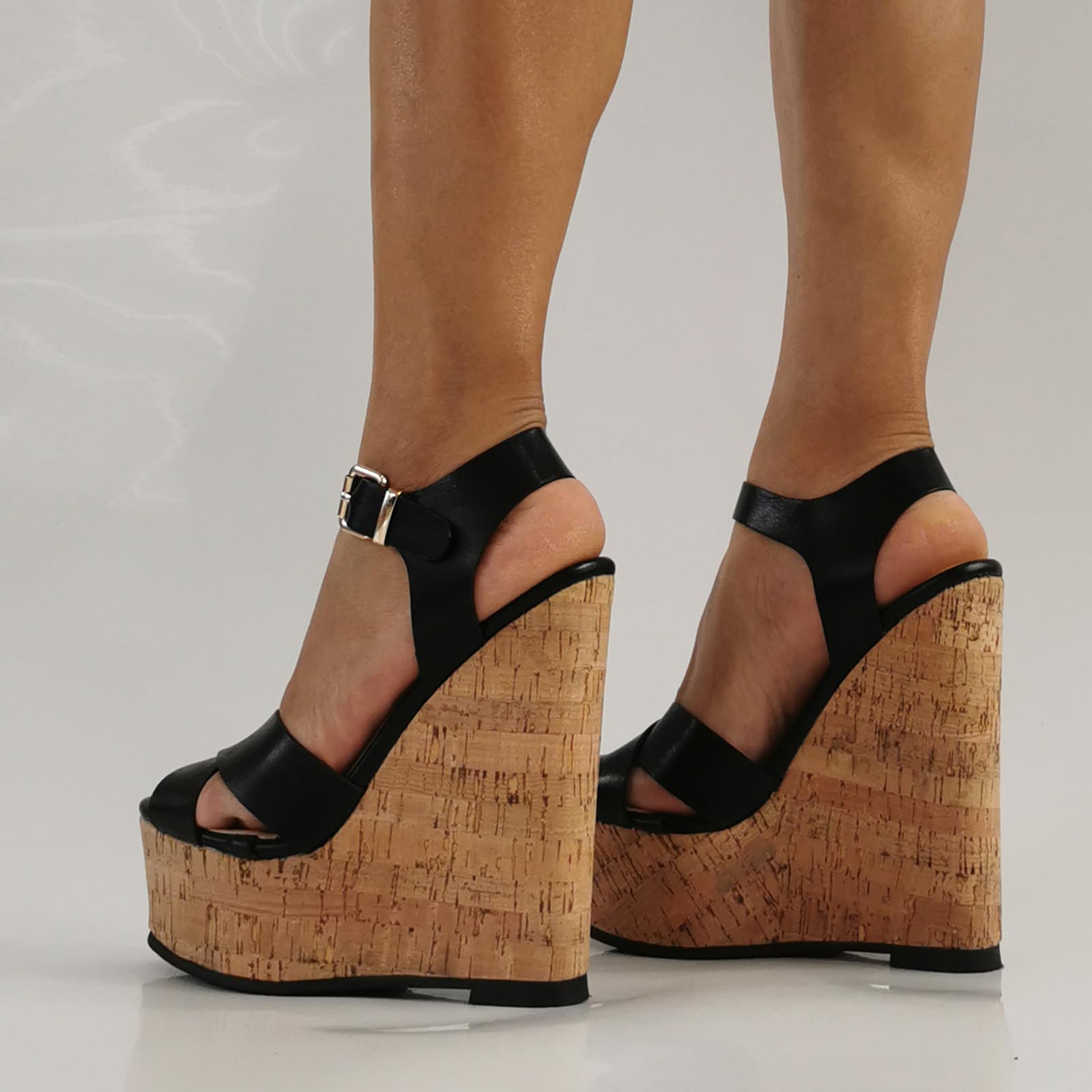 Sandales compensées femme talons hauts plateforme confortables chaussures lanières grande taille soirée mariage fête noir 37