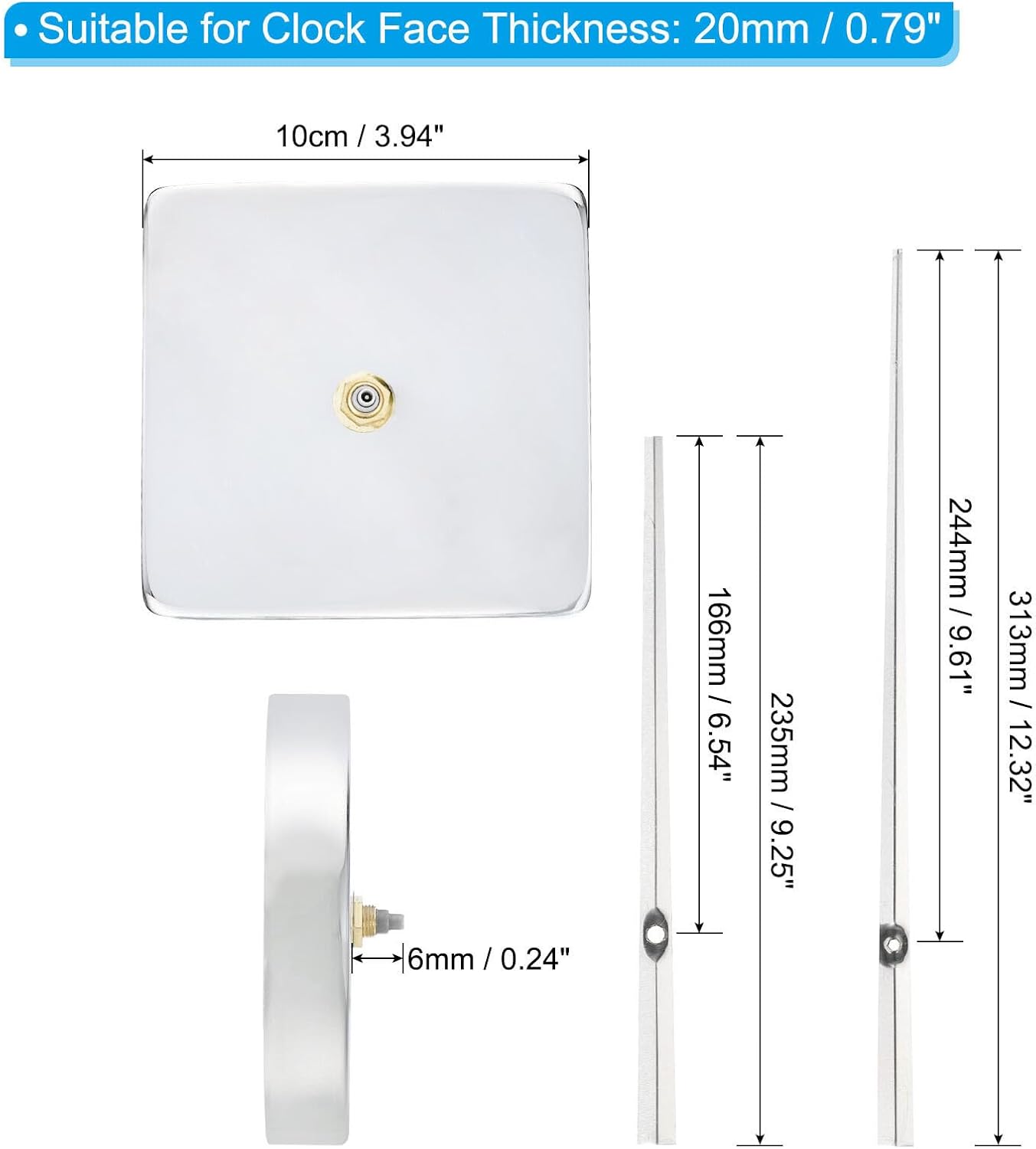 2Set 3D Wall Clock Hands Movement 6mm Shaft for 3mm Dial Thickness Silver HOAICH396