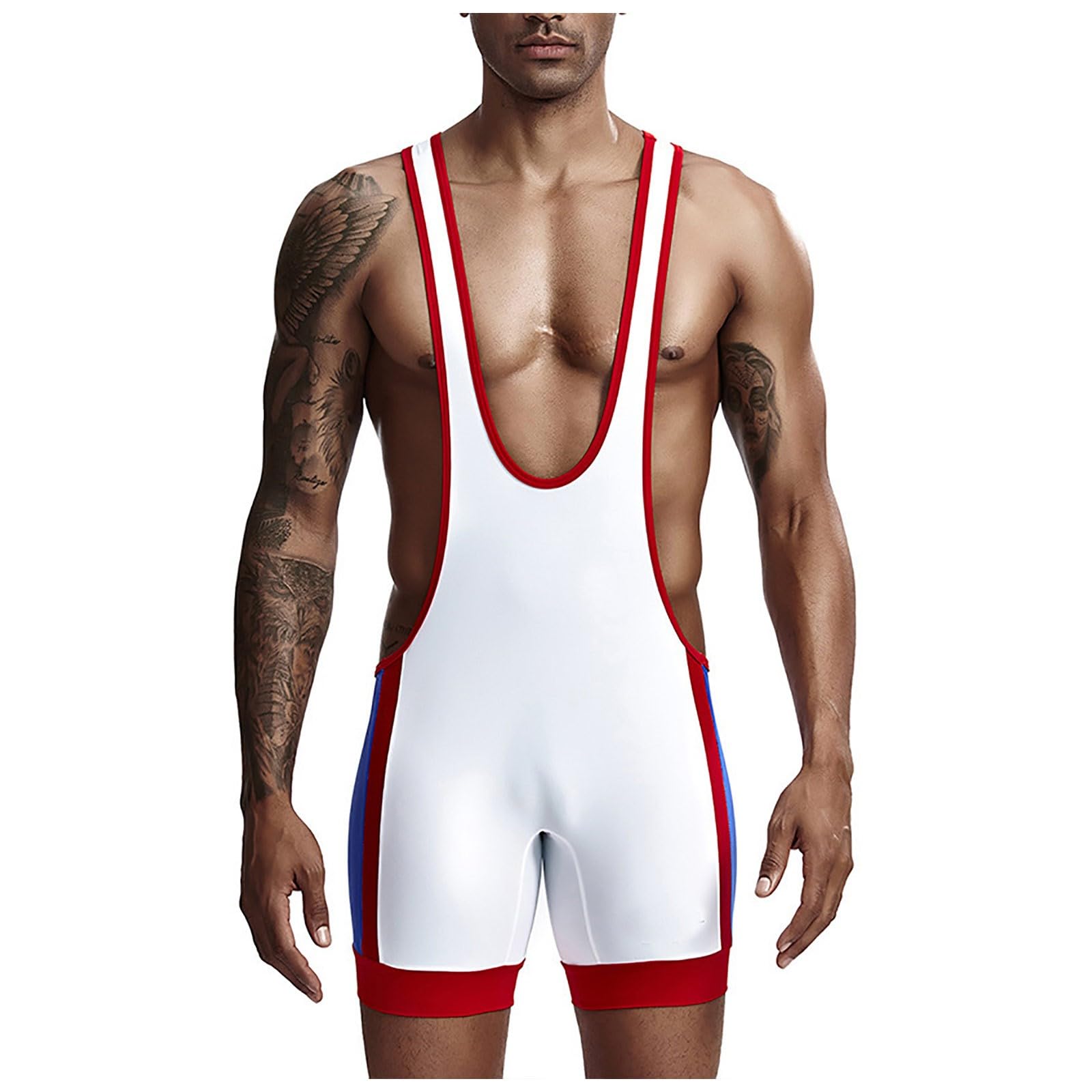 Men's Jumpsuits One-Piece Sleeveless Vests Athletic Slim Fit Bodysuit Supporter Wrestling Singlet Fitness Workout Running Vest Uniform Elastic Bodywear Active Underwear