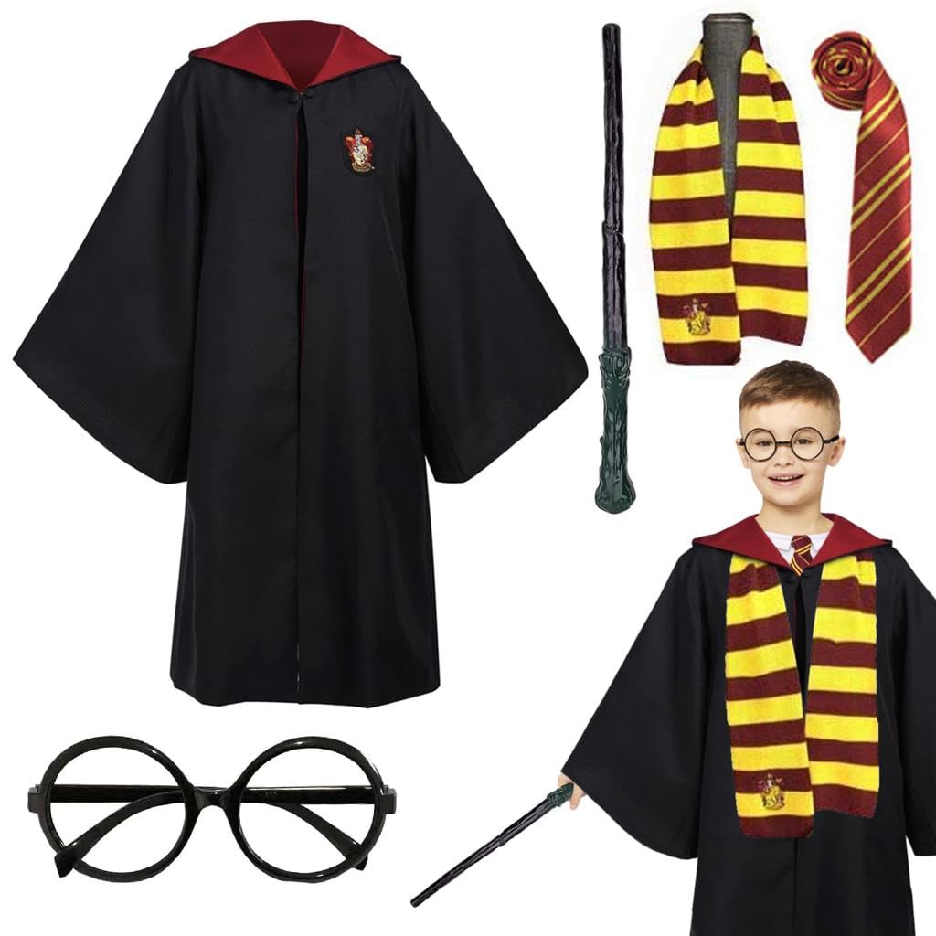 Wizard Party Costume Kids 5PC With Magic Wand Scarf Glasses Tie And Scarf For Boys And Girls Kids Adults