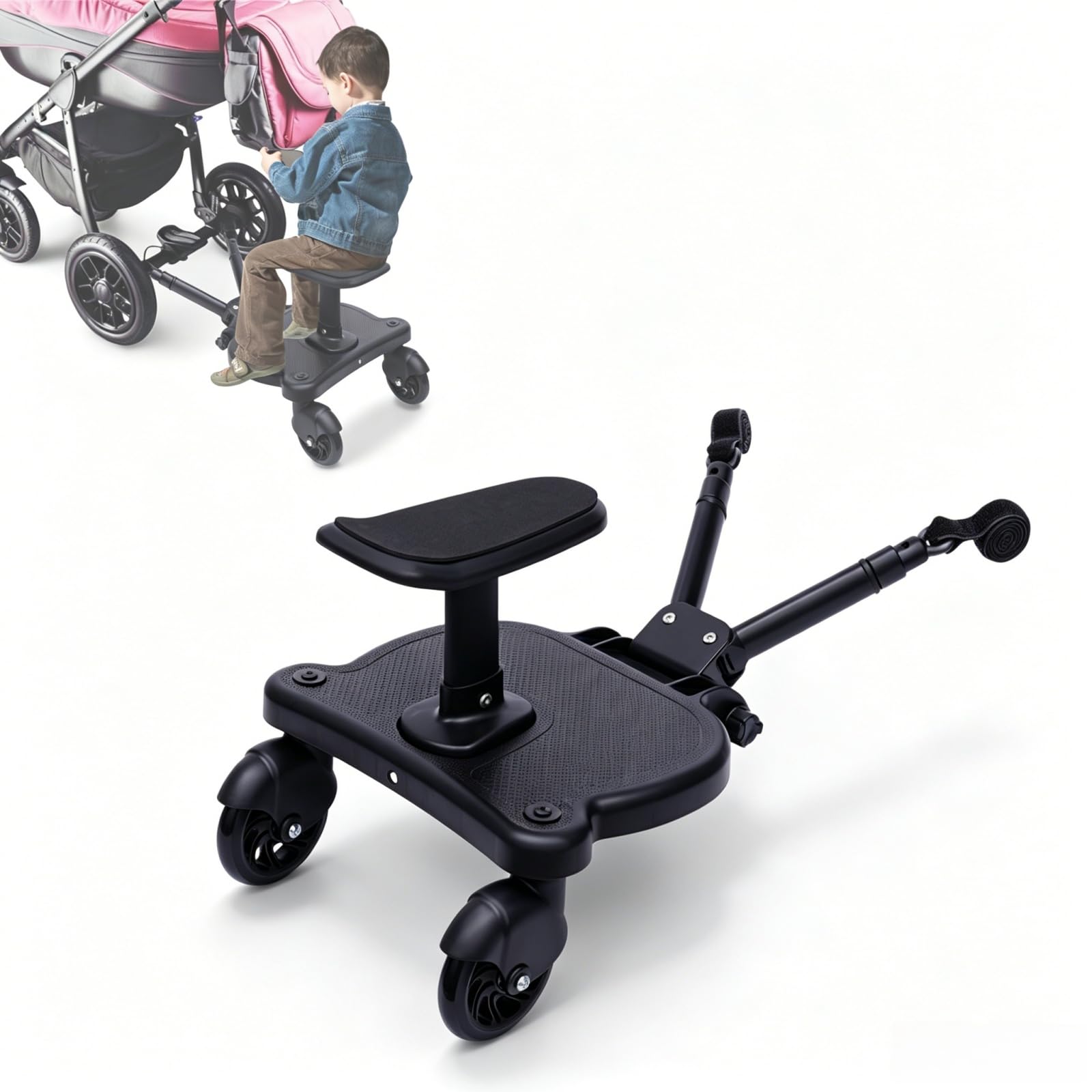 Tabla de paseo con asiento desmontable, tabla de pie universal de 360°
