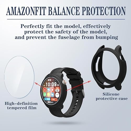 Miniatura 2 de SHUAXI Protector de pantalla de reloj (3+2 unidades) compatible con Amazfit Balance Película de vidrio templado antiarañazos, alta definición,