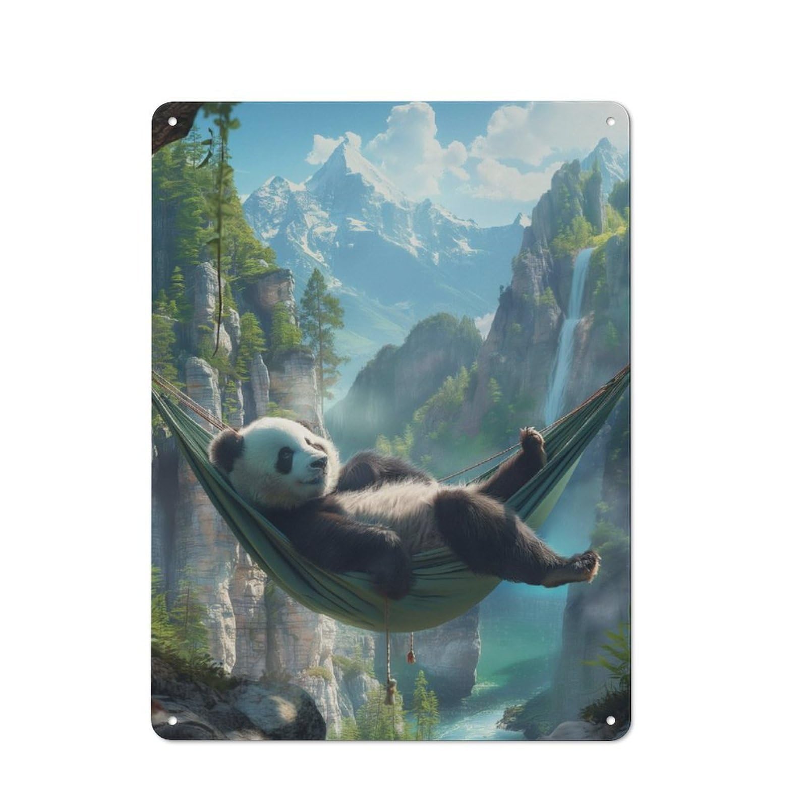 Junmoney Panda Hammock Landscape Loft Style Metal Wall Sign 40X30cm Featuring Studio Wall Art For Loft, Studio, Office Or Creative Room