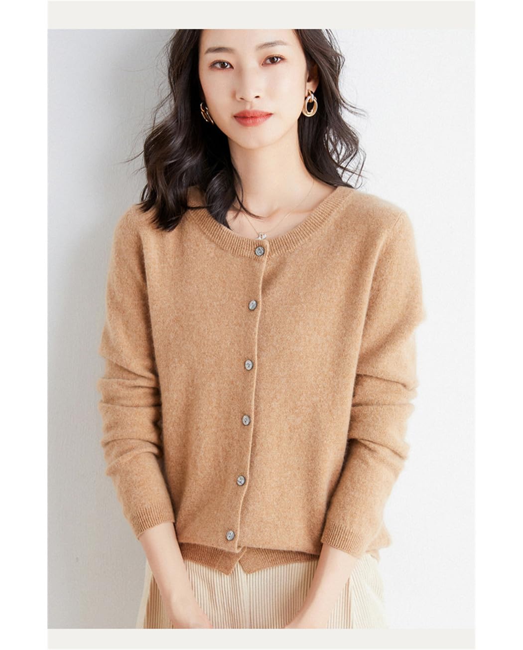 Cárdigan De Punto De Lana con Cuello Redondo para Mujer, Chaqueta De Punto con Botones, Fina, Holgada, De Manga Larga, para Primavera Y Otoño