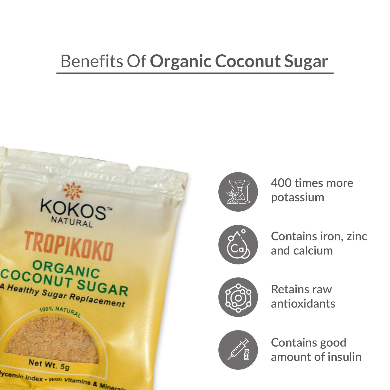 KoKos Natural Organic Coconut Sugar Sachets - 25 x 5 Gm Sachets, Low Glycemic Index Sugar, Unrefined and Non-Refined Ideal for Baby Foods, Baking, & Diabetic Diets - Healthy Sugar Alternatives - Image 4 thumbnail