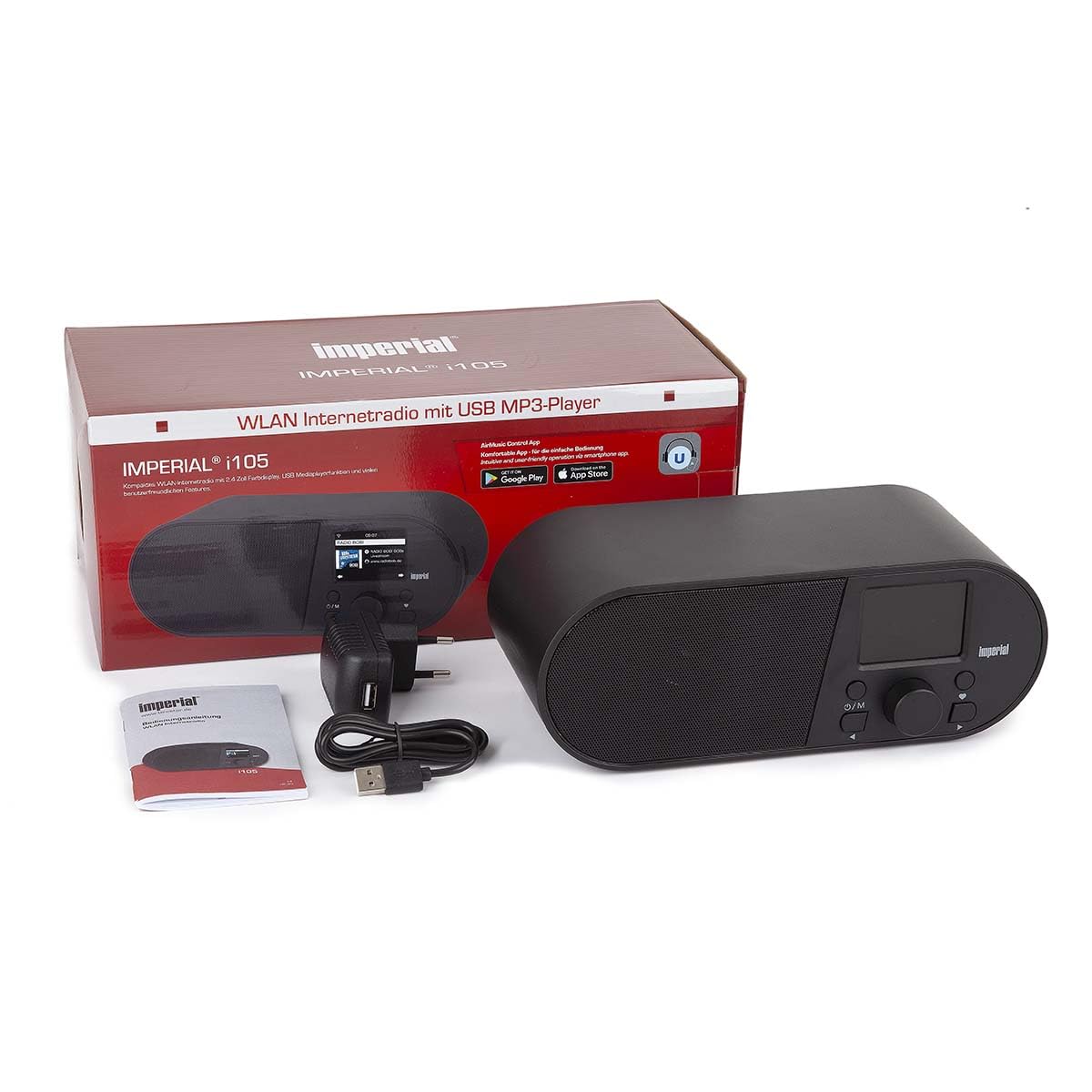 Imperial i105 | Radio Internet avec Wi-FI | Lecteur multimédia | USB | DLNA | Écran Couleur | Fonction réveil | Contrôle Via Application | Noir