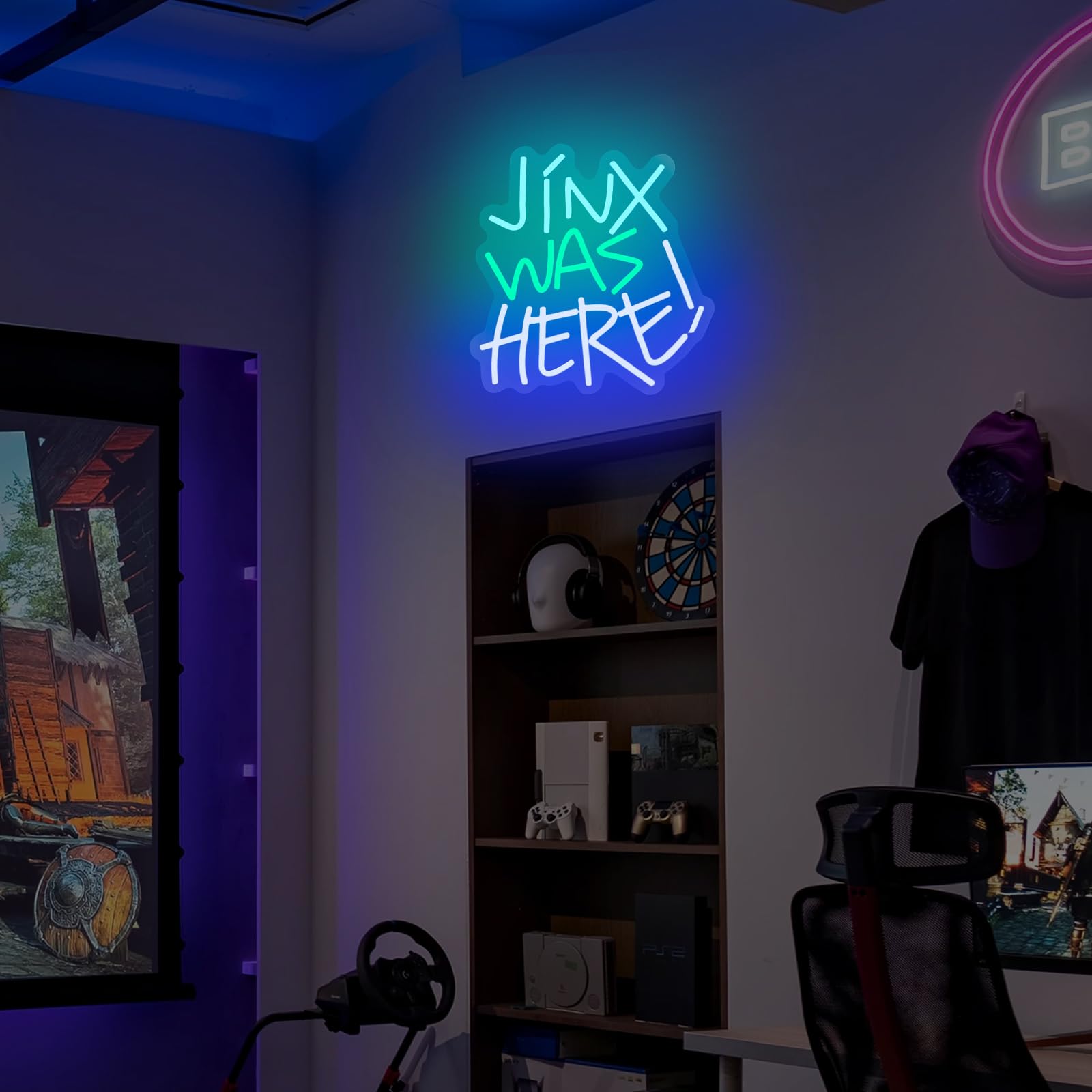 Jinx Was Here neonowy znak, neonowe znaki do dekoracji ścian, ściemniane znaki LED do sypialni, podświetlane znaki do pokoju dziecięcego, jaskini męskiej, pokoju gier, na ścianę, gracza