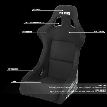 NRG Innovations NRG-RSC-302CF-GN Fixed Back Bucket Racing Seat with Universal Side Mount Bracket,Green Carbon Fiber Back, Black/Green