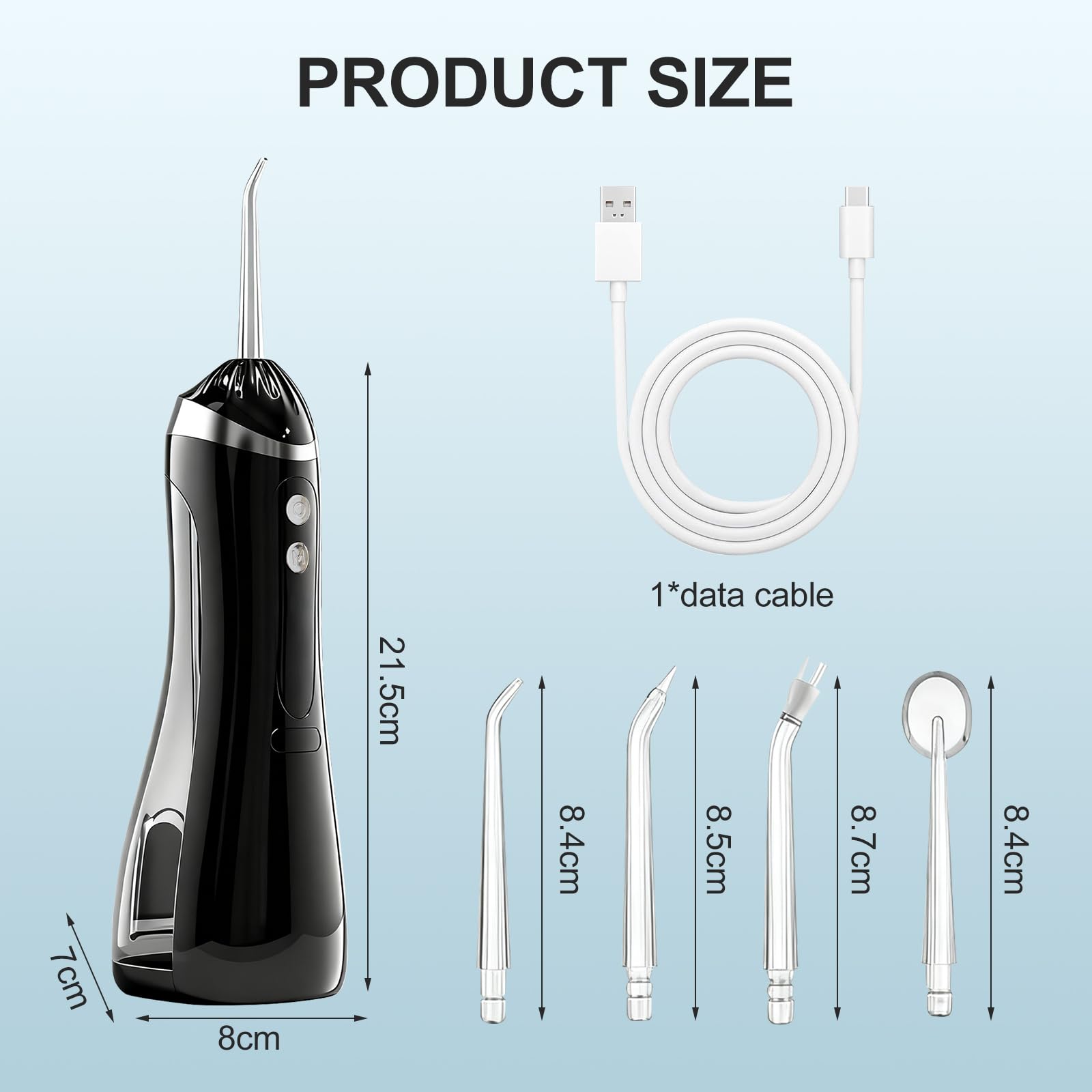 Irrigador Dental Portátil 200ML Inalámbrico IPX7 Impermeable Sin BPA USB-C Recargable Water Flosser