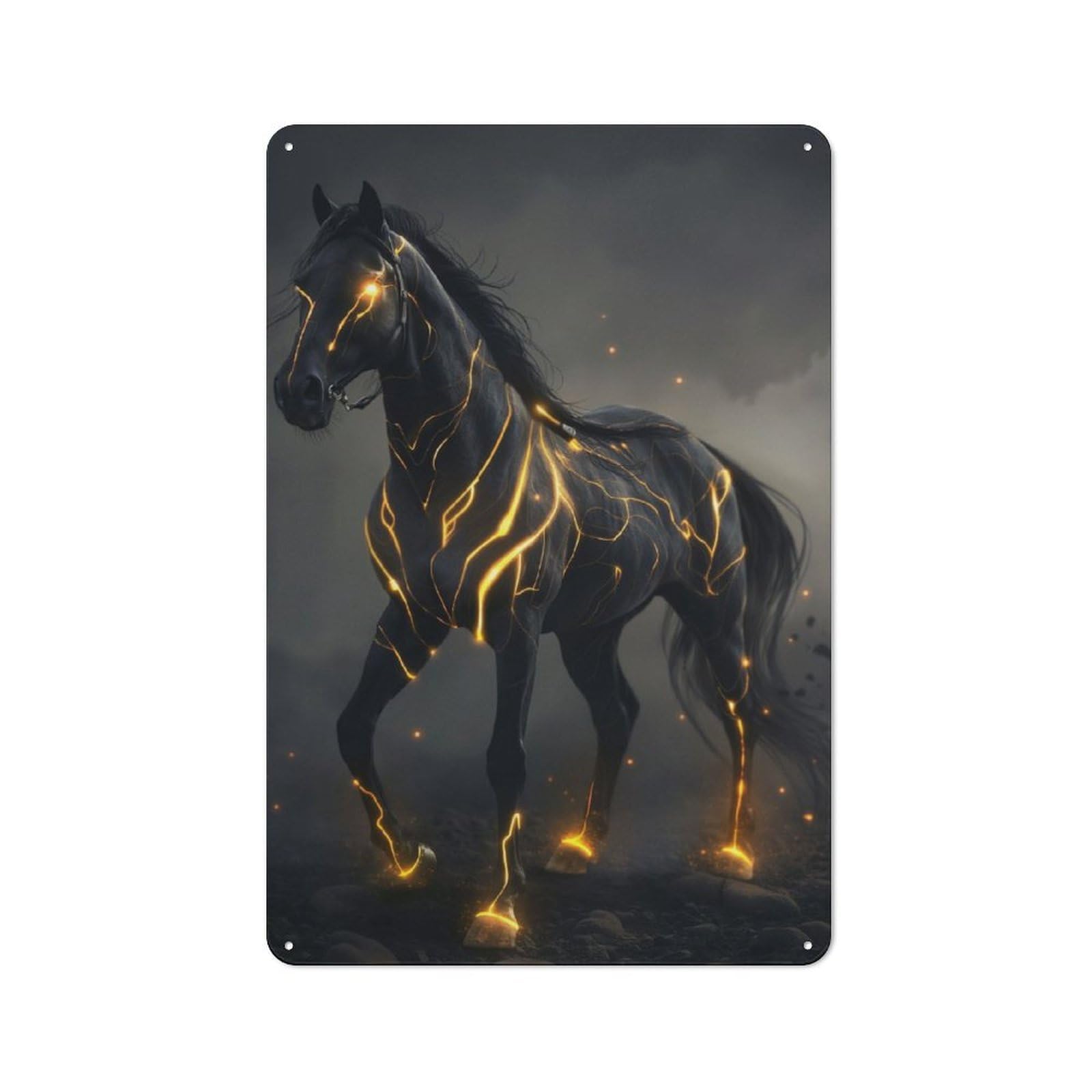 Junmoney Horse Black Fantasy Glow Tin Sign 30X20cm With For Home Bar Wall, Rustic Decor, For Kitchen, Dining Room And Home Bar Wall Decor