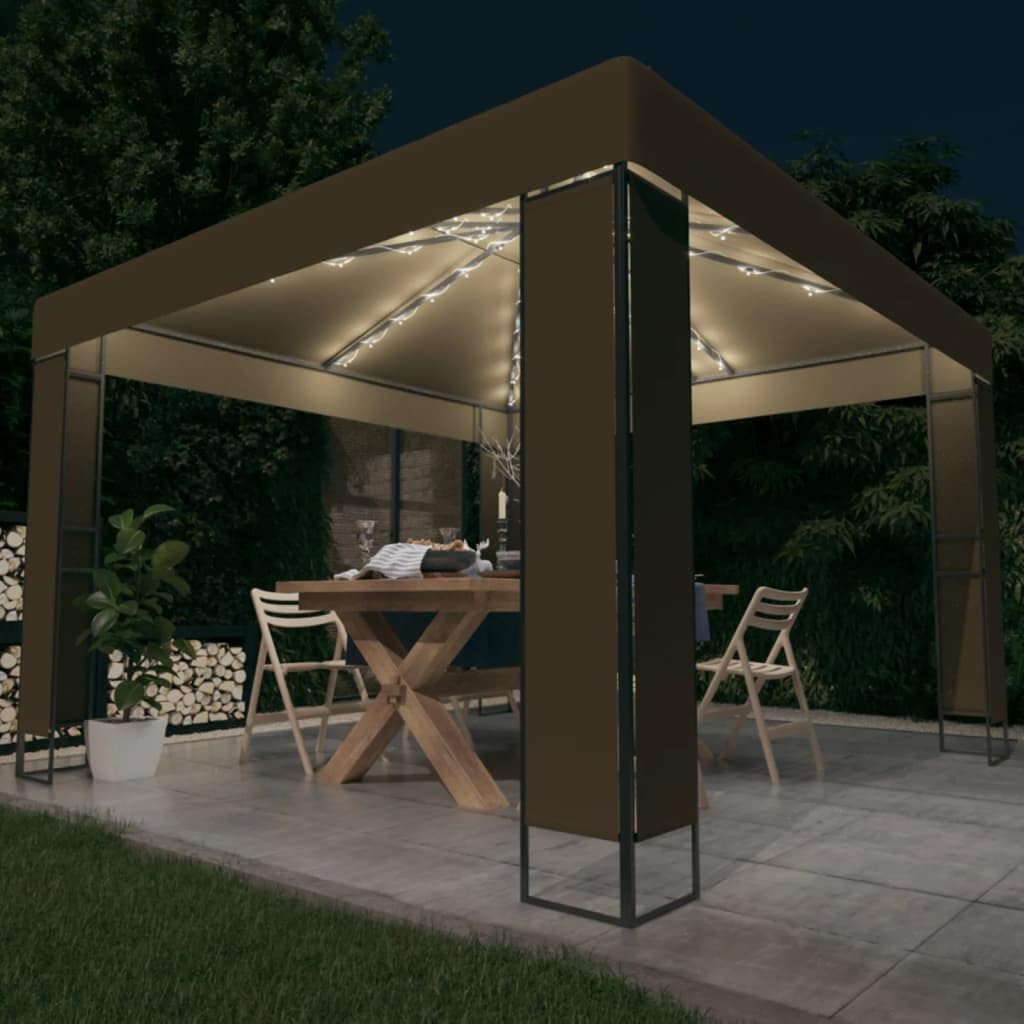 Pawilon ogrodowy z podwójnym dachem, 3 x 3 x 2,7 m, stal malowana proszkowo, 100% poliester z powłoką PA, łańcuch świetlny LED, idealny na taras, imprezę w ogrodzie, uroczystości, grillowanie
