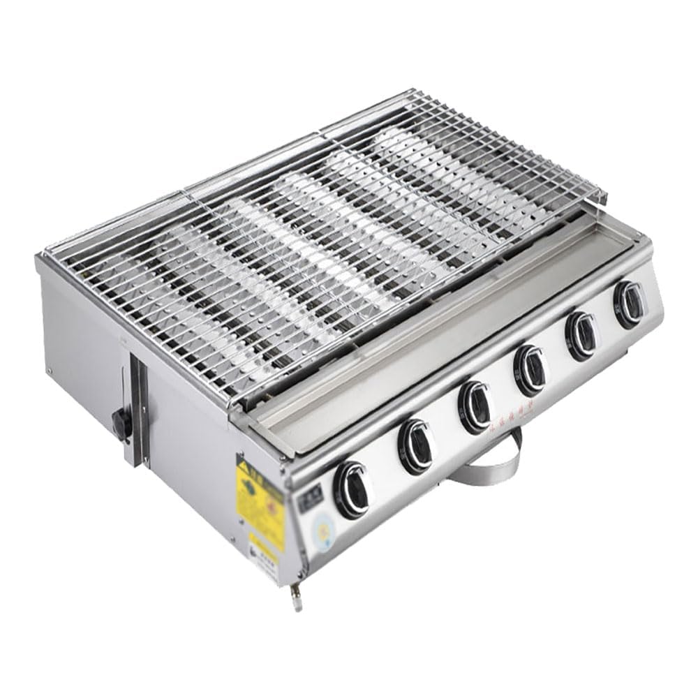 Barbecue portatile a gas propano a 6 fuochi, in acciaio inox, con design senza fumo, per campeggio, giardino e feste in spiaggia