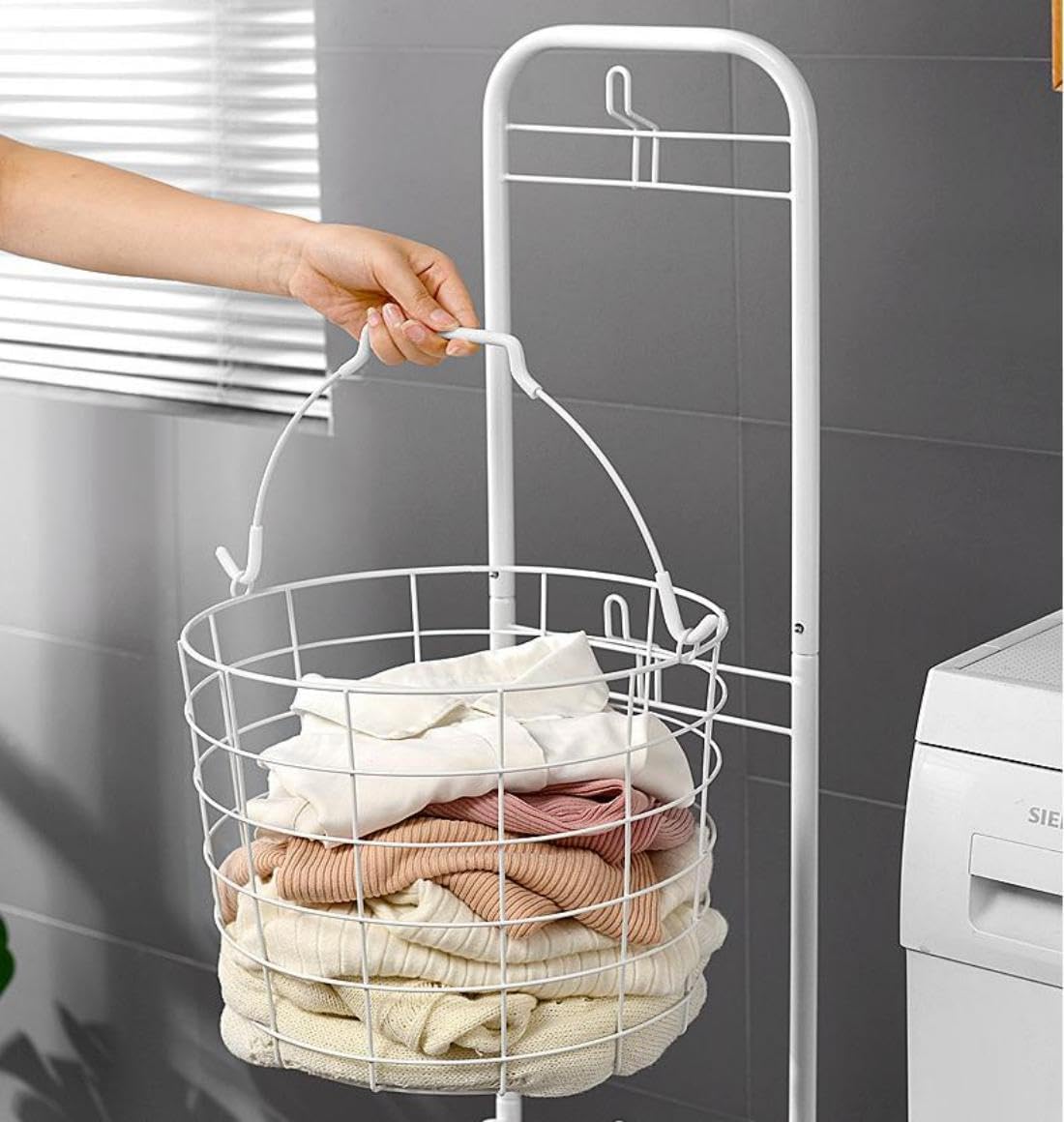 3 Tiers Laundry Hamper with 3 Removable Baskets, Standing Laundry Basket with Wheels Mobile Laundry Cart White for Bathroom Closet