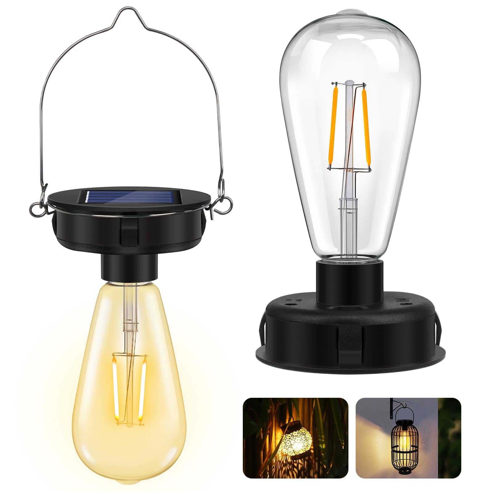 Solar Lantern Light Replacement Top 8cm, LED Outdoor Clear Light Bulbs, Outdoor Garden Hanging Solar Waterproof Lantern Light Bulb, 1.2V 600mAh, Suitable for Outdoor Hook Chandelier Lanterns, 2 Pack