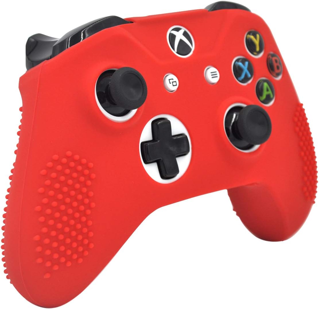 Antil-Slip Silicone Controller Cover Protective Case for Xbox One S Slim/Xbox One X Controller Soft Cover Skin with 2 Thumb Grips(Red)