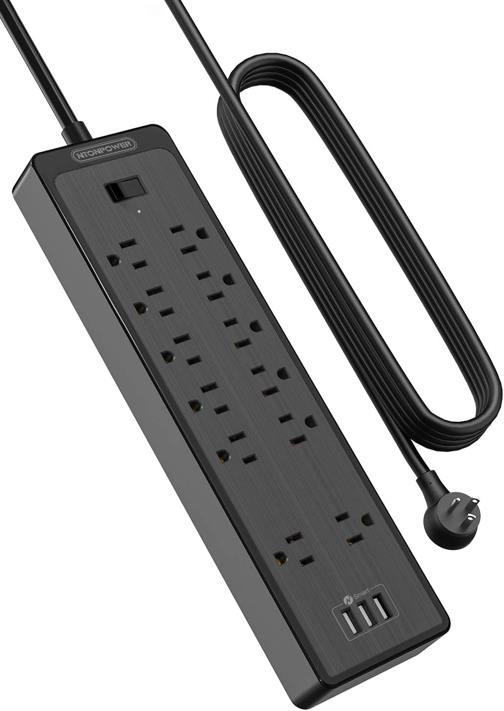 15 ft Extension Cord Flat Plug Surge Protector Power Strip with USB, NTONPOWER 12 Outlets Surge Protector Wall Mount, 2100 Joules, 1875W, 15A Circuit Breaker for Home Office Dorm Essentials, Black