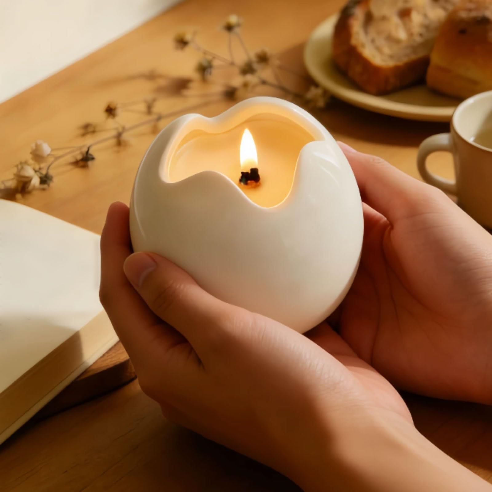 Exquisito Velas de cerámica, vela perfumada reutilizable moderna hecha con cera de soja y aceites esenciales de larga duración for dormitorio y oficina meloso(Pear Freesia)